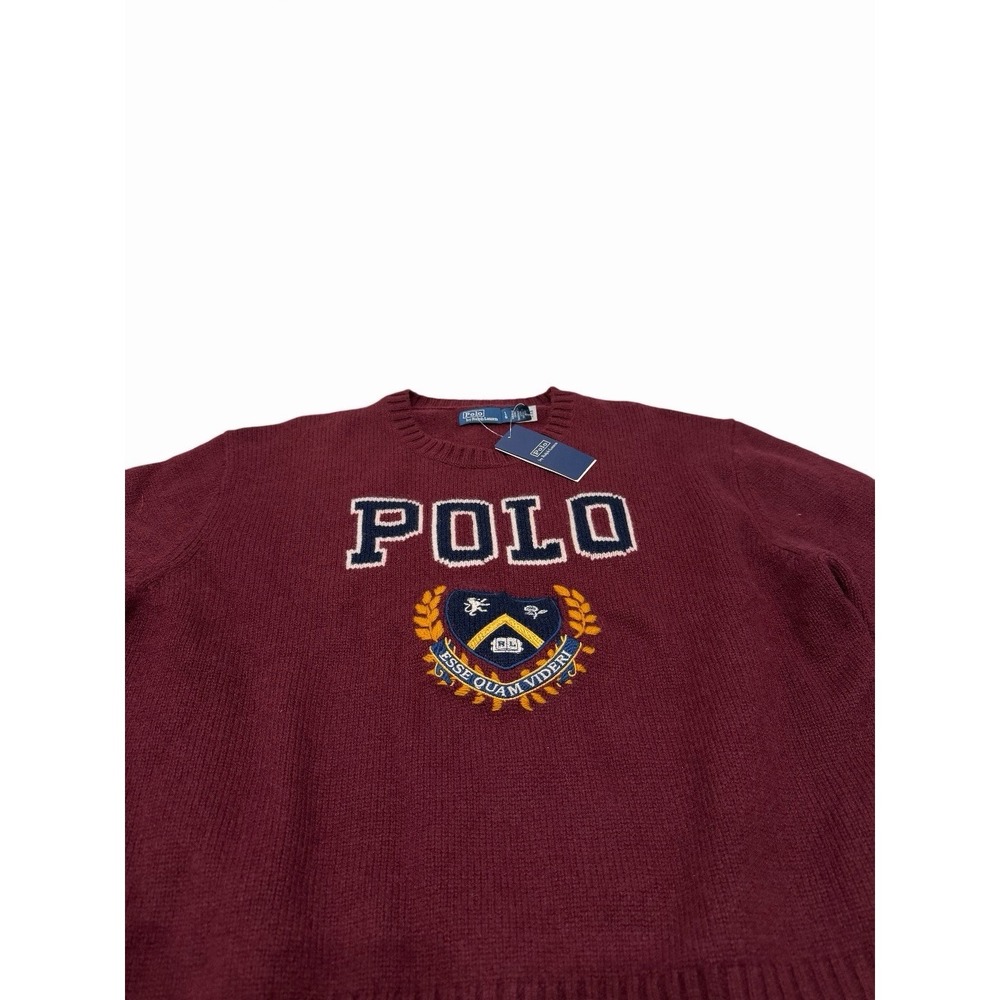 Polo Ralph Lauren Women's Burgundy Crest Logo Knit Wool Sweater Size L NWT 428$